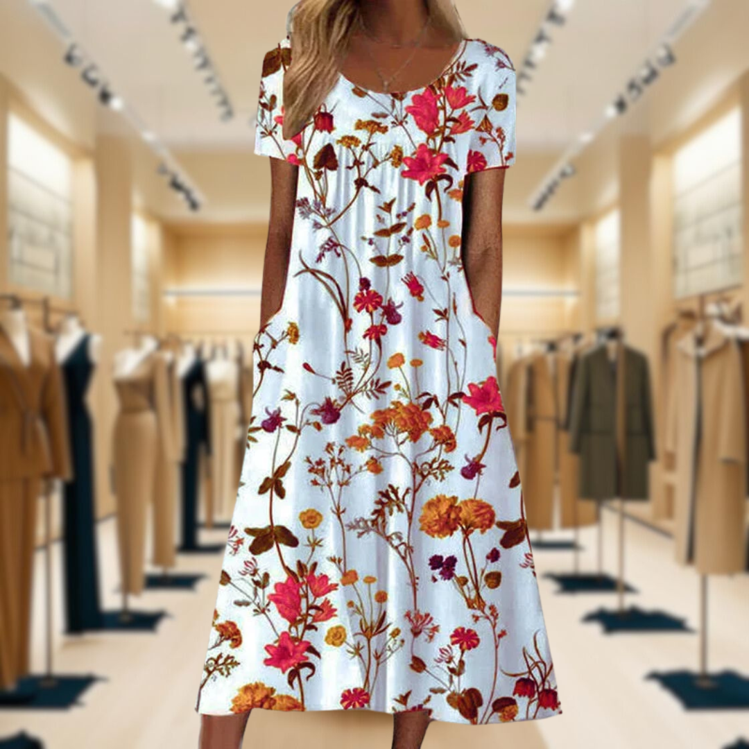 Aimee | Boho Floral Dress with Tummy Coverage