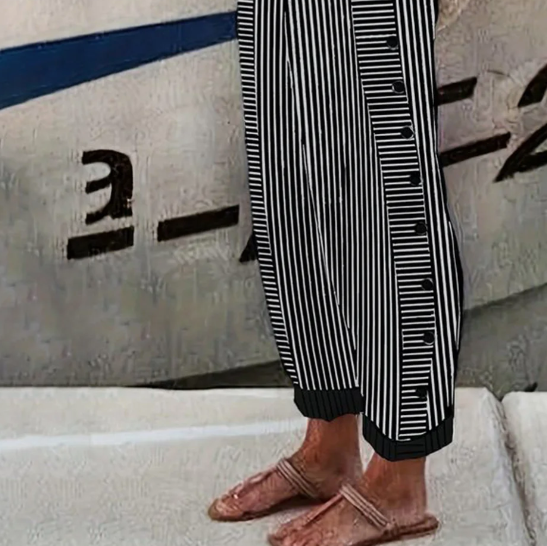 Black Striped Print Side Pocket