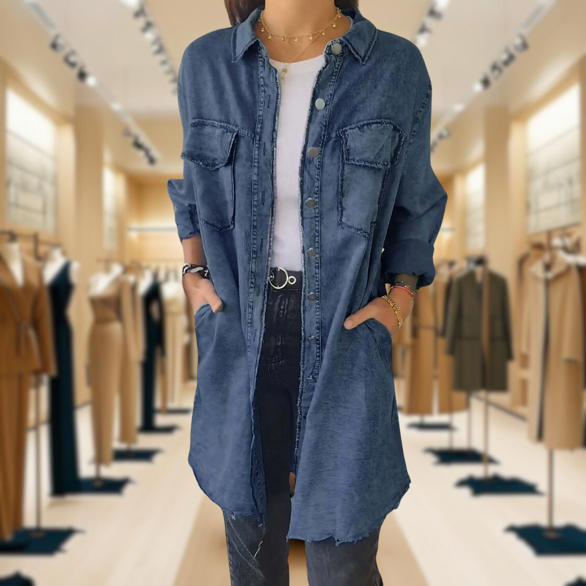 Andrea™ | Denim comfortable shirt with long coat