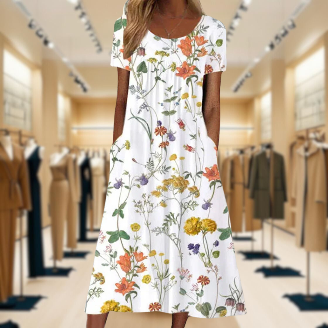 Aimee | Boho Floral Dress with Tummy Coverage