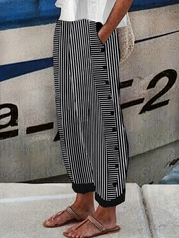 Black Striped Print Side Pocket