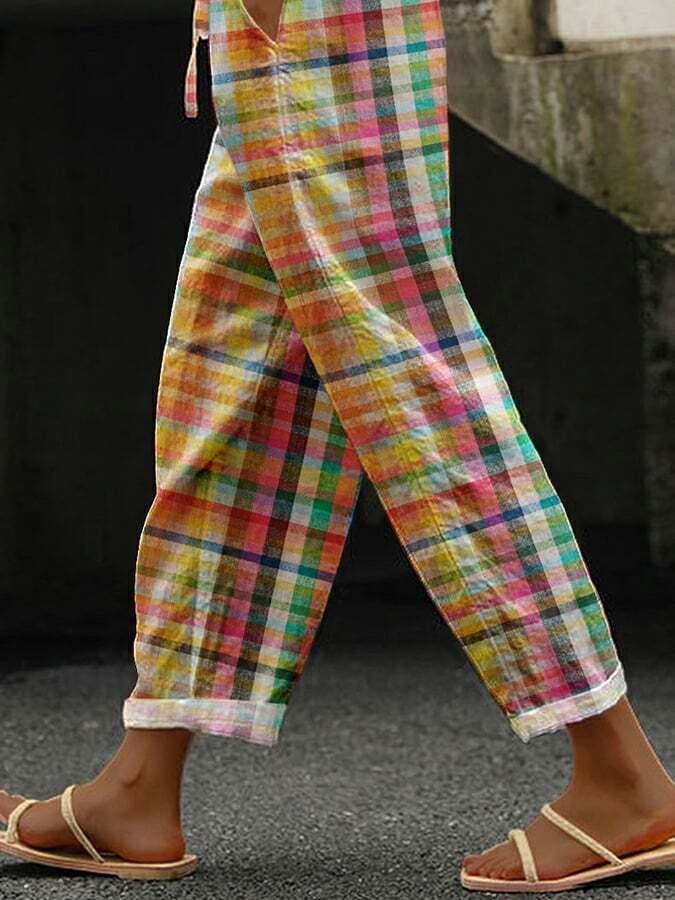 Casual Plaid Drawstring Waistline