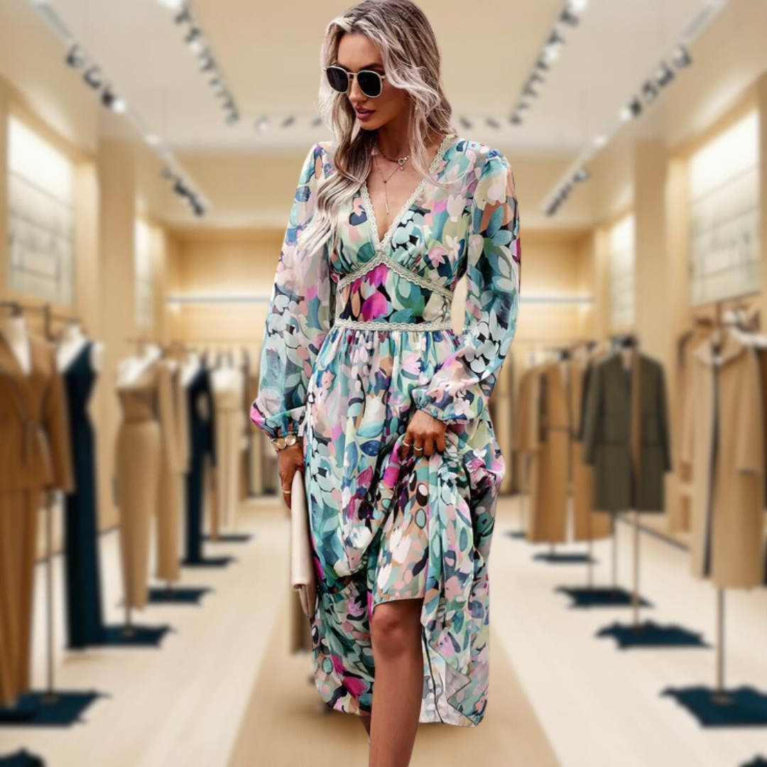 Lara™ | Flattering Floral V-Neck Dress