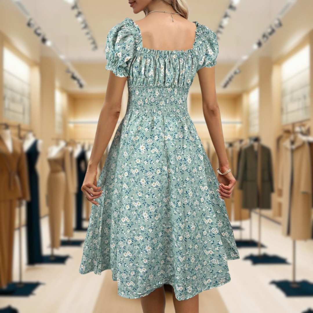 Nancy™ | Floral Midi Dress with Puff Sleeves