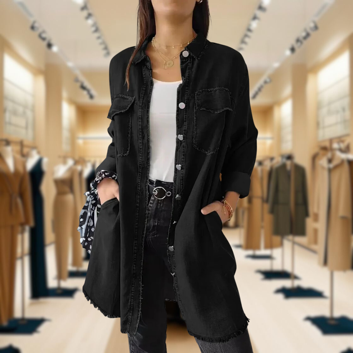 Andrea™ | Denim comfortable shirt with long coat