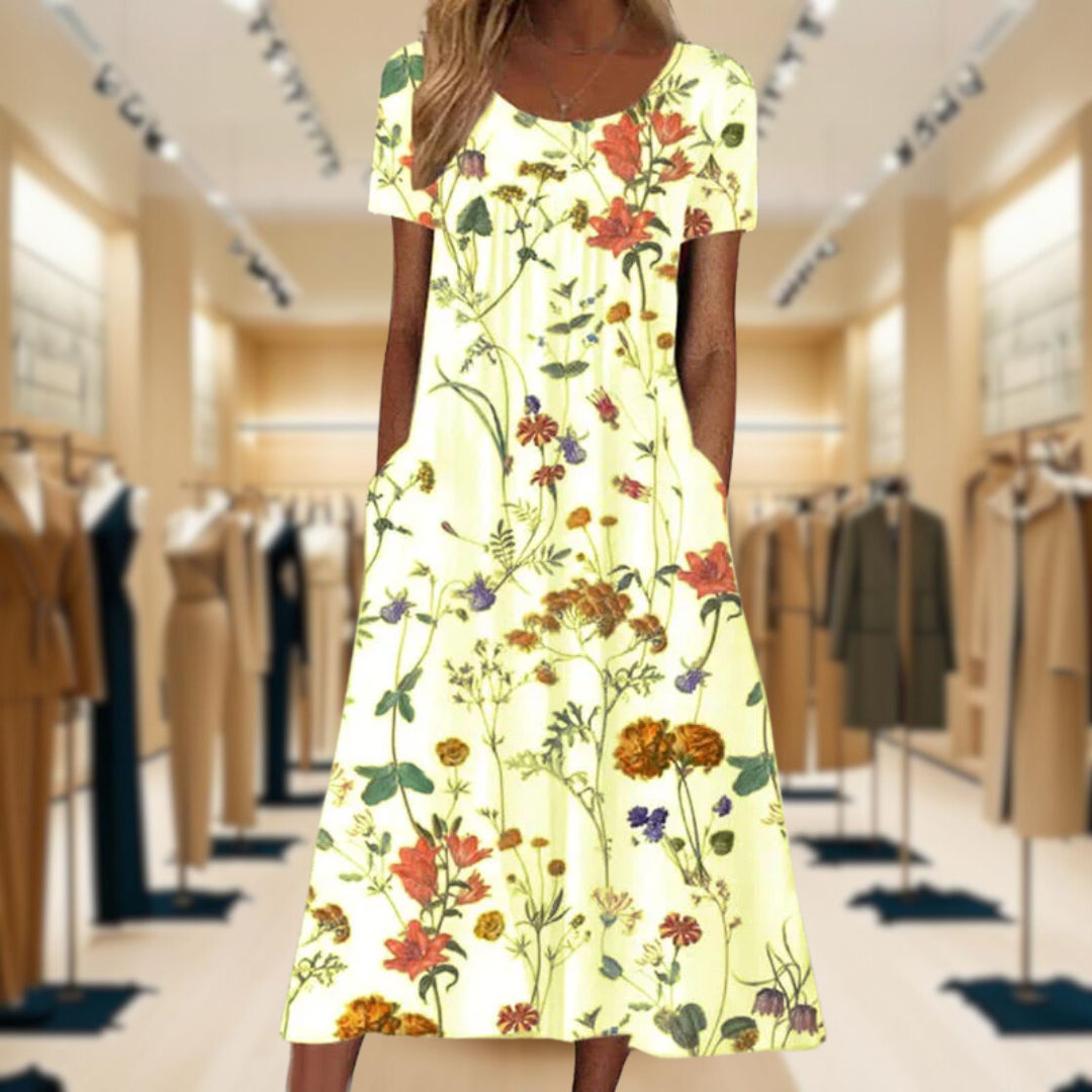 Aimee | Boho Floral Dress with Tummy Coverage