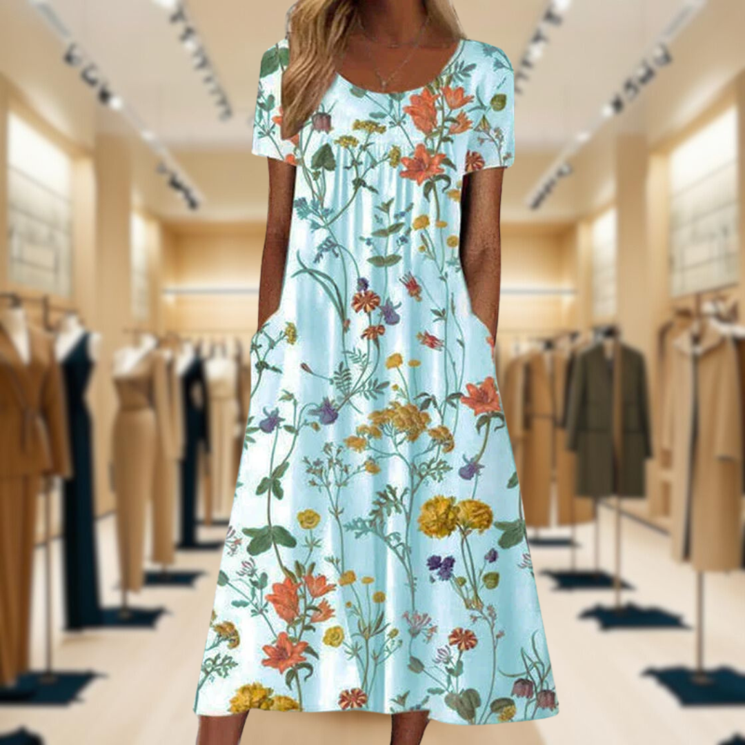 Aimee | Boho Floral Dress with Tummy Coverage
