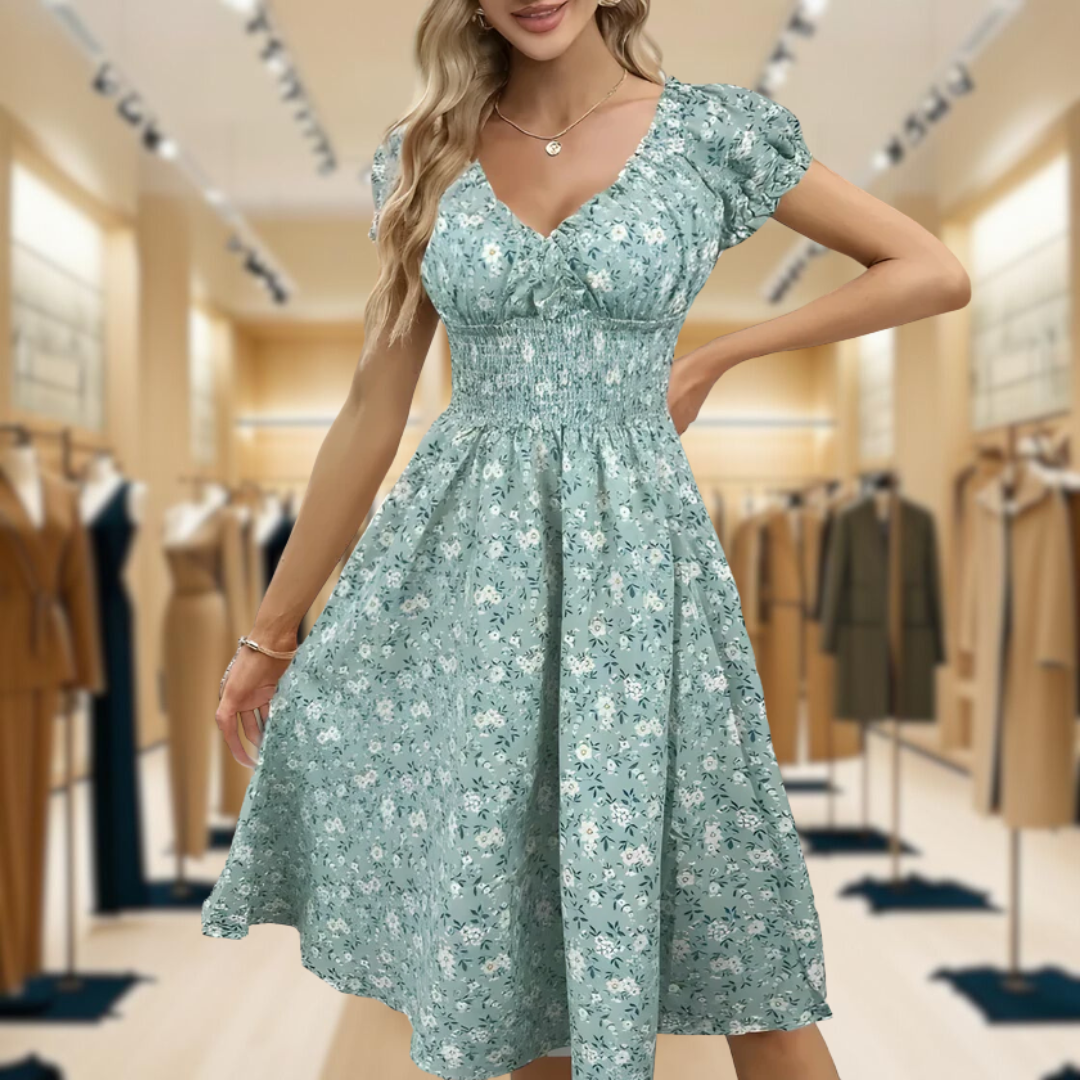 Nancy™ | Floral Midi Dress with Puff Sleeves