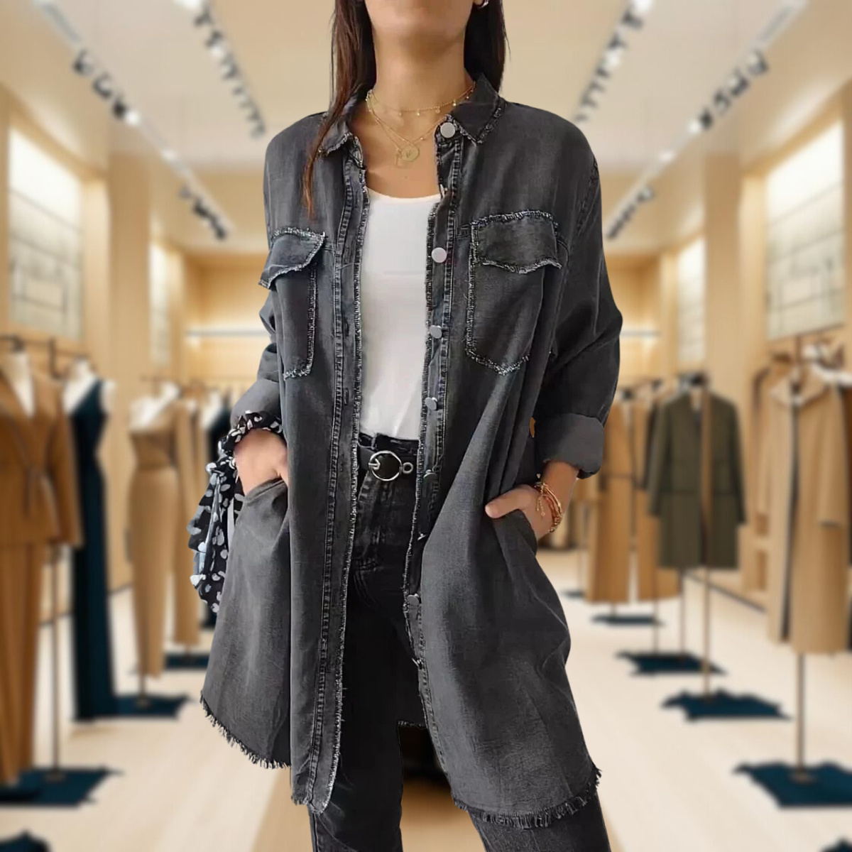 Andrea™ | Denim comfortable shirt with long coat
