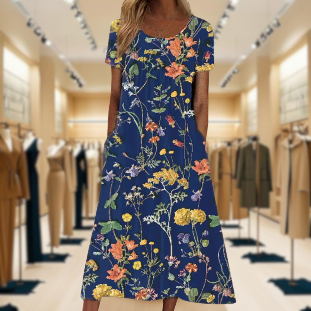 Aimee | Boho Floral Dress with Tummy Coverage