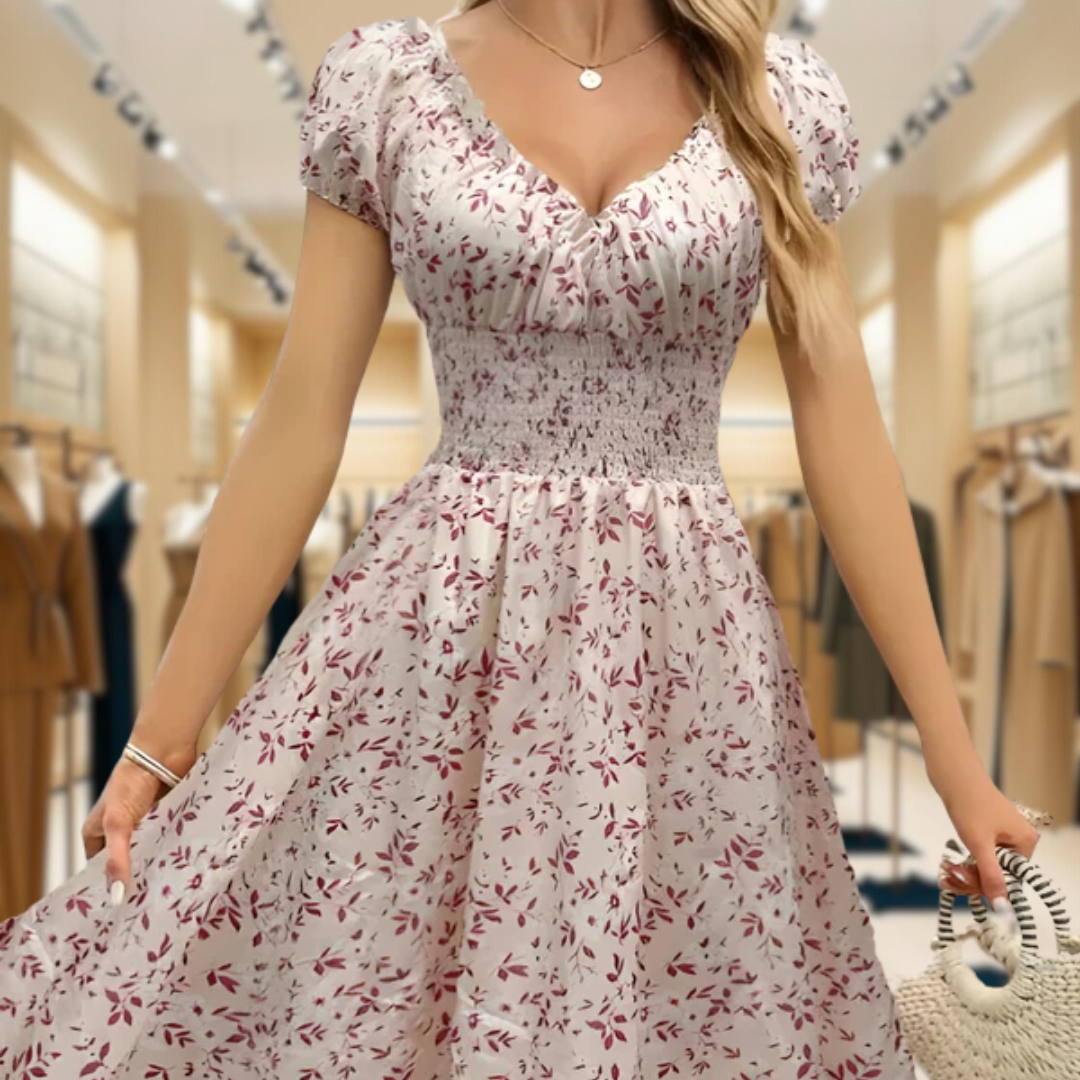 Nancy™ | Floral Midi Dress with Puff Sleeves