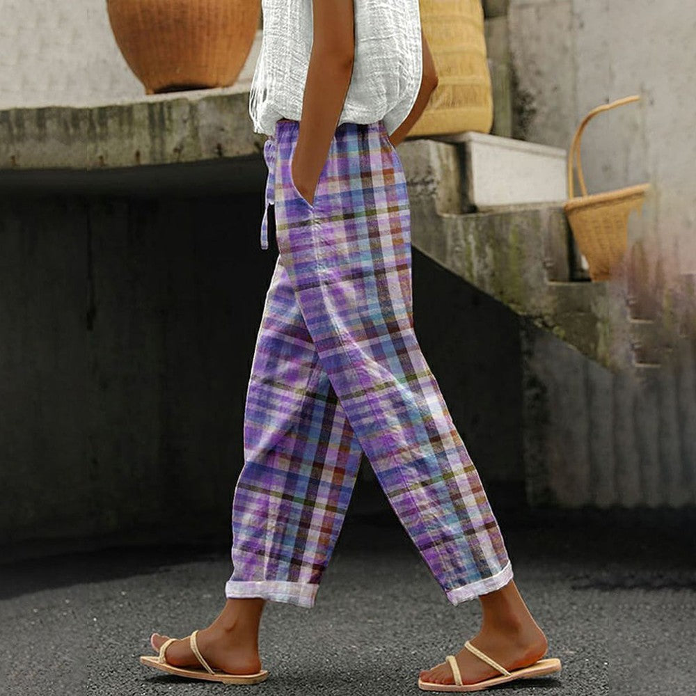 Casual Plaid Drawstring Waistline