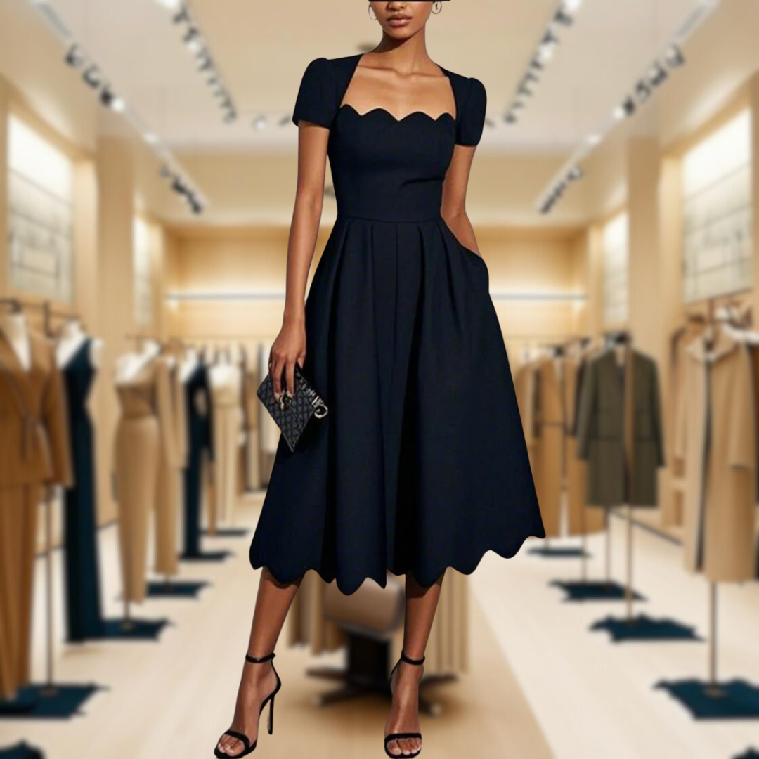 Black Short Sleeve Plain Midi Dress
