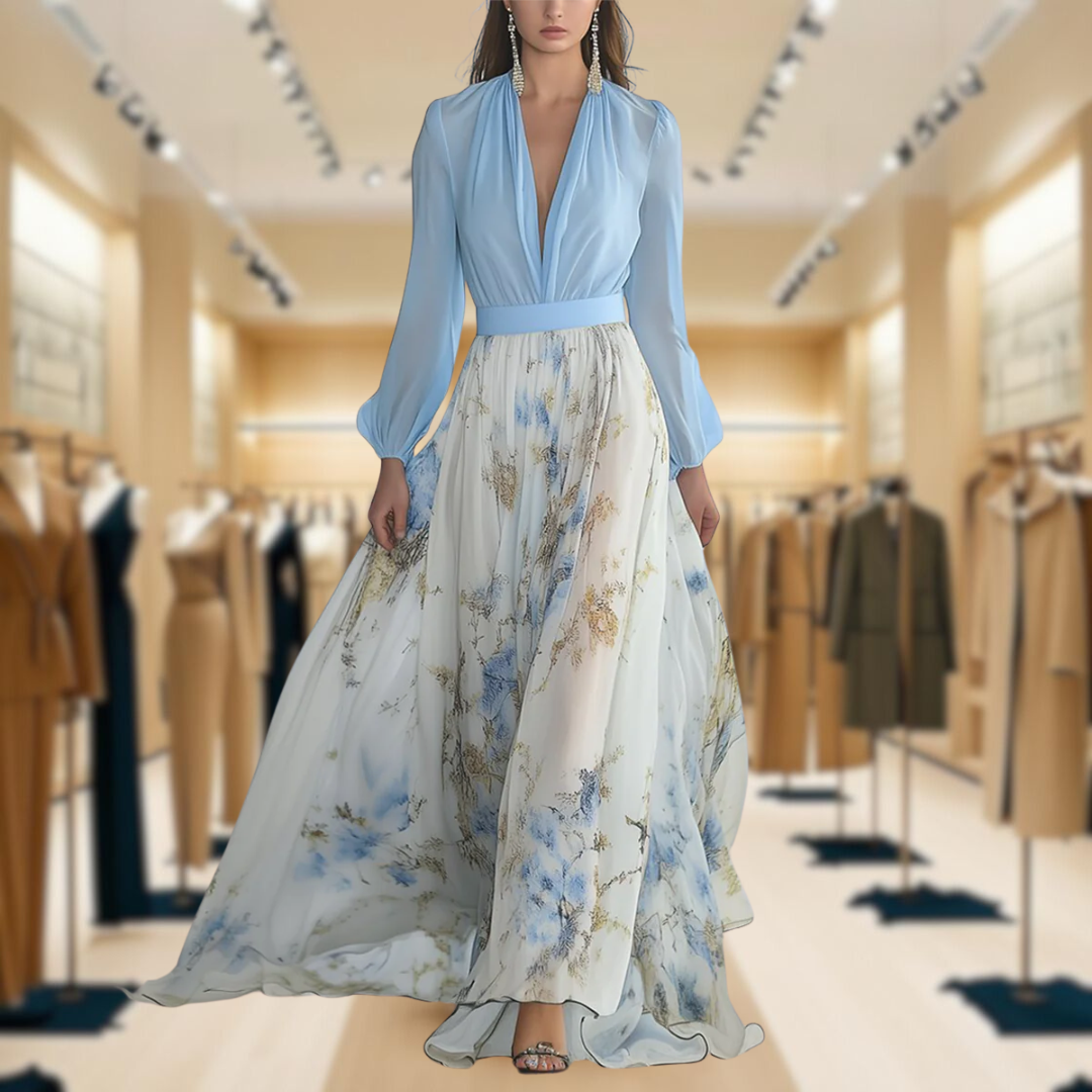 Stunning Floral Print V-Neck Maxi Dress