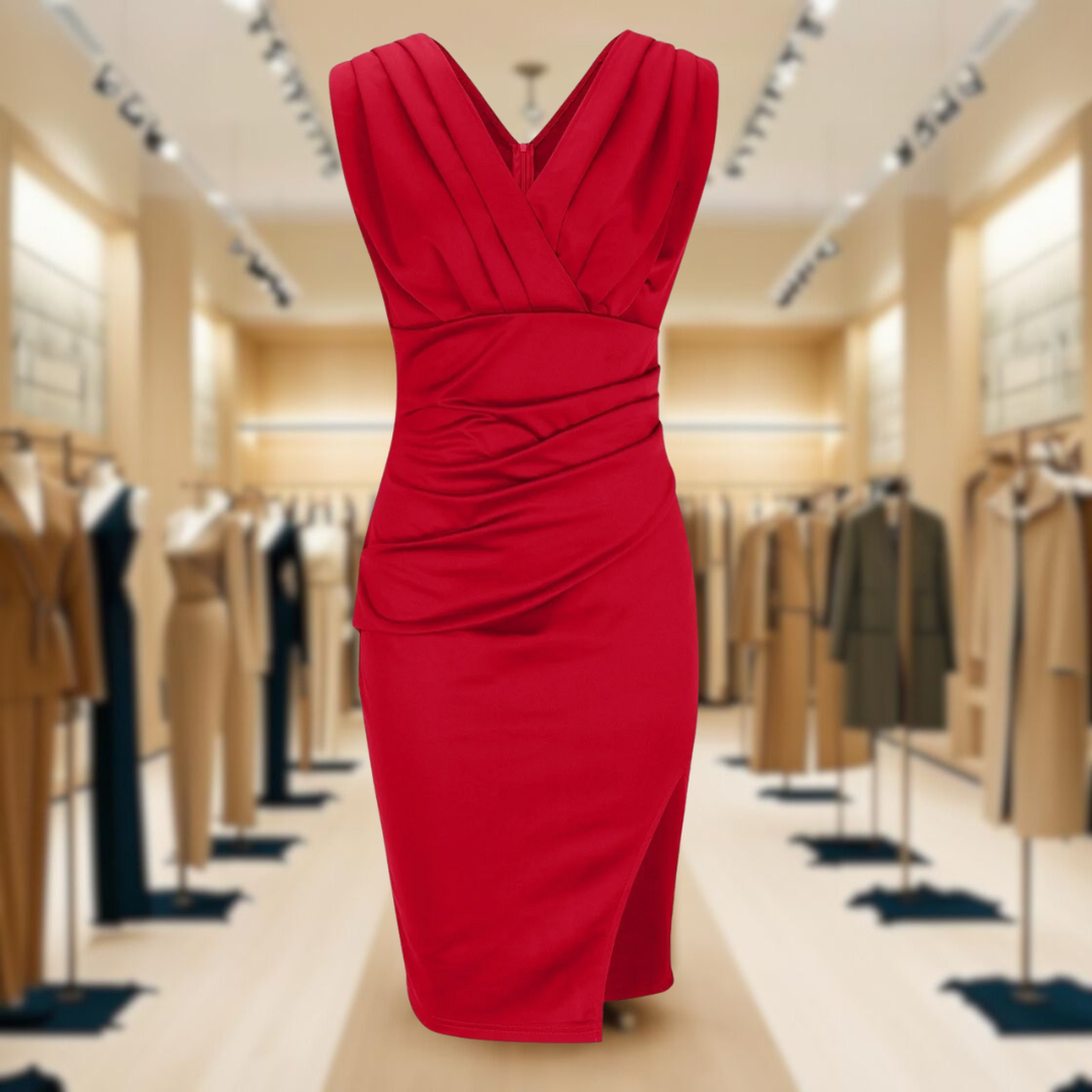 Fresia | Fitted dress with V-neckline and slit