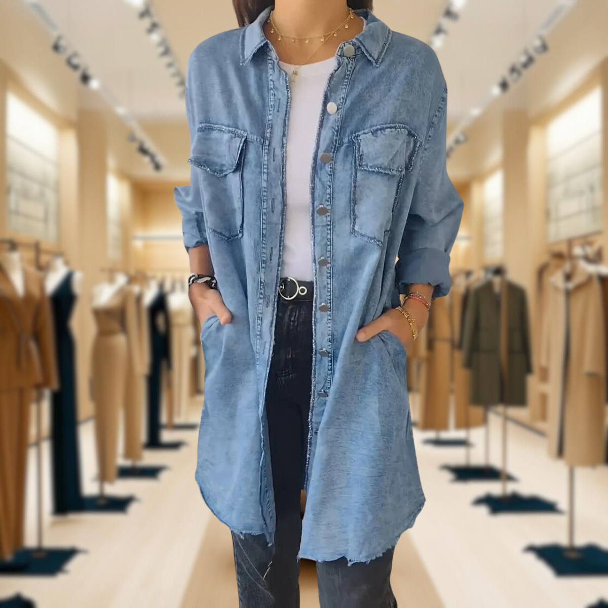 Andrea™ | Denim comfortable shirt with long coat
