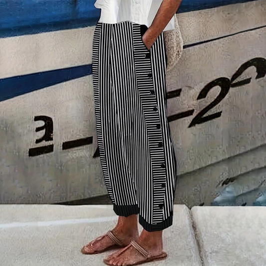 Black Striped Print Side Pocket