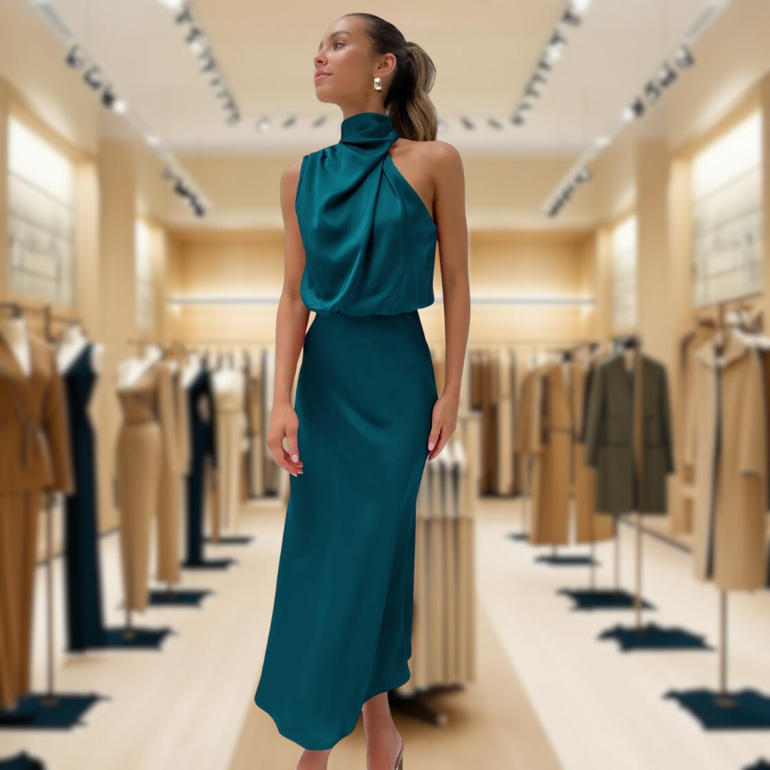 Flavia™ | Glamorous satin dress with halter neck