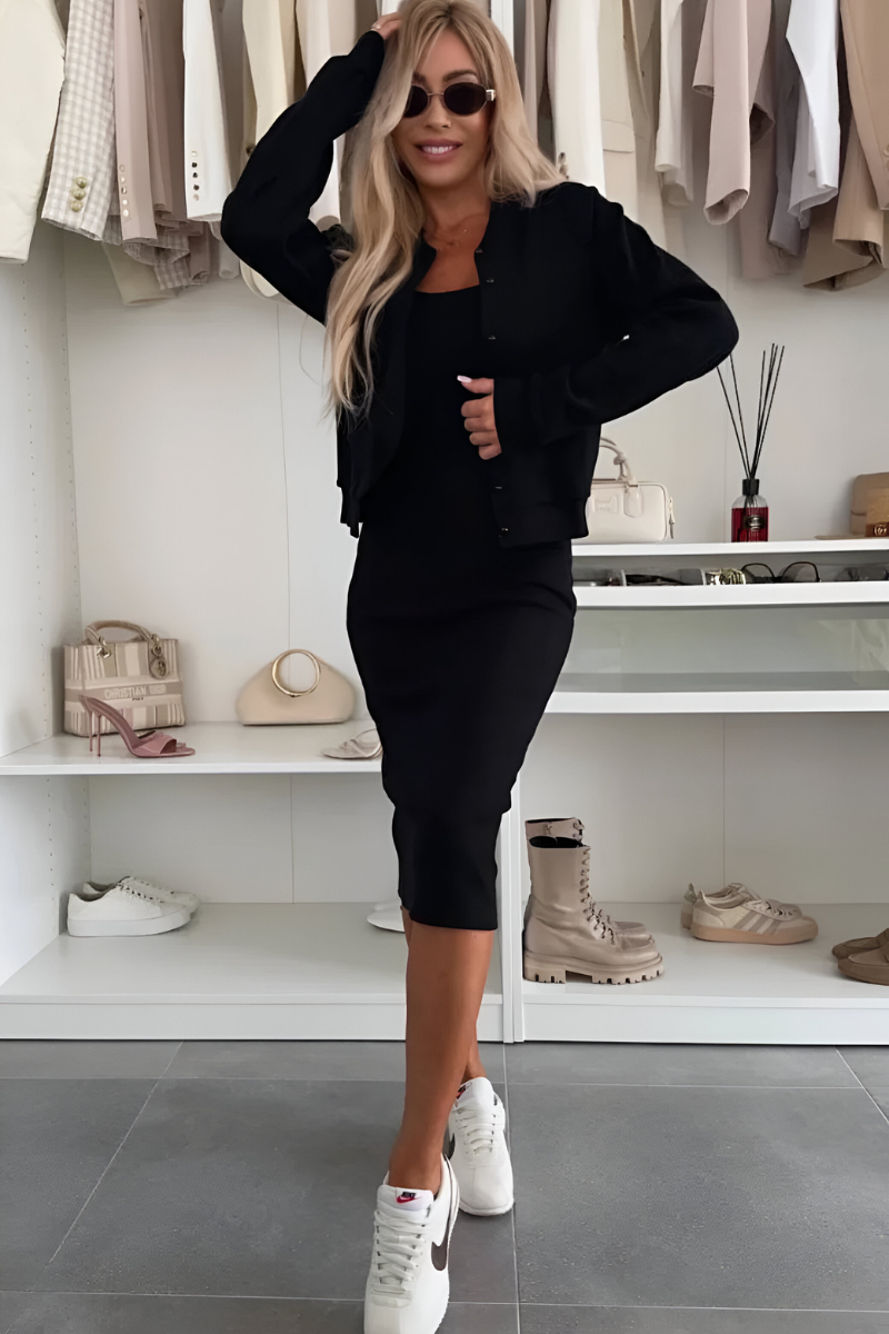 Karin™ | Rib Knit Midi Dress & Bomber Jacket Set