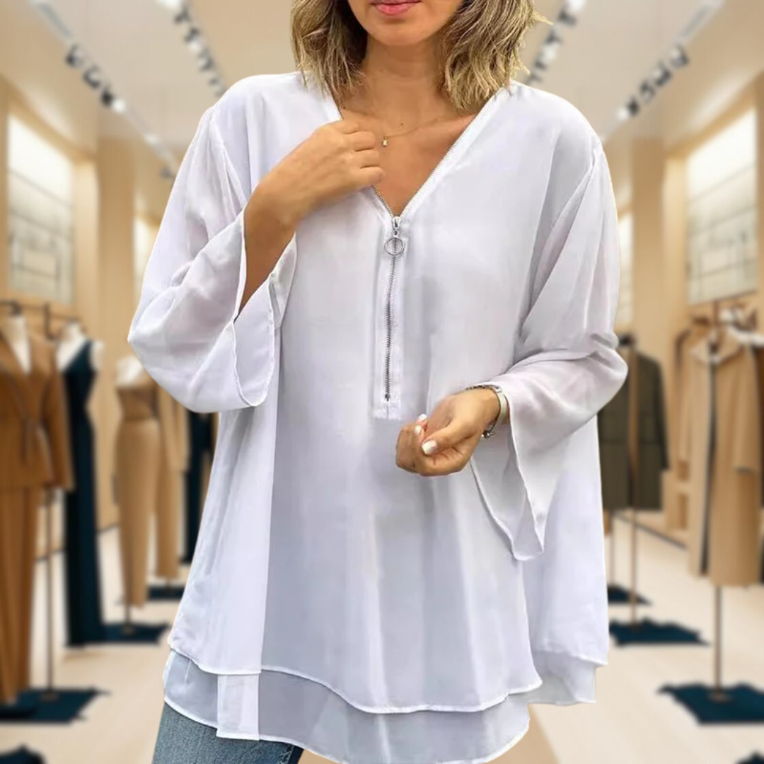 Leilana | Chiffon Zipper Blouse