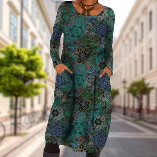 Dilara | Plus Size Elegant Printed Longsleeve Dress