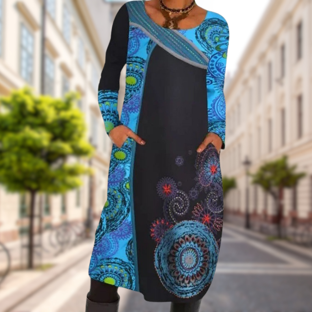 Dilara | Plus Size Elegant Printed Longsleeve Dress