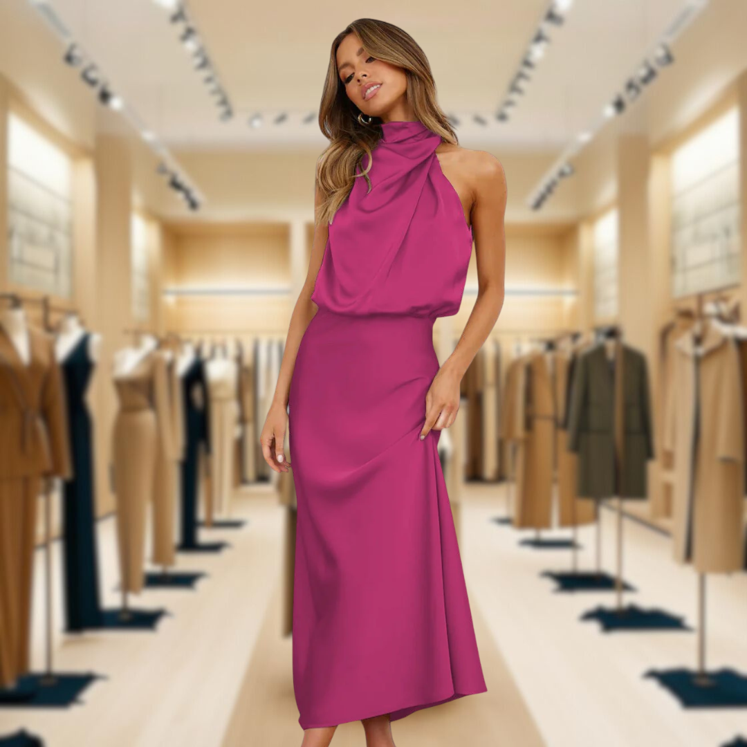 Flavia™ | Glamorous satin dress with halter neck