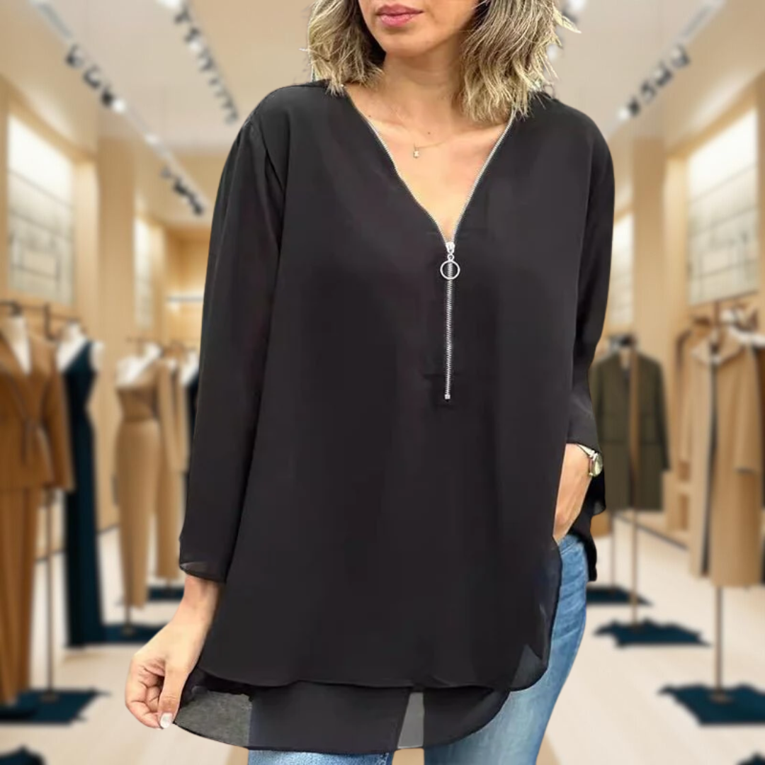 Leilana | Chiffon Zipper Blouse