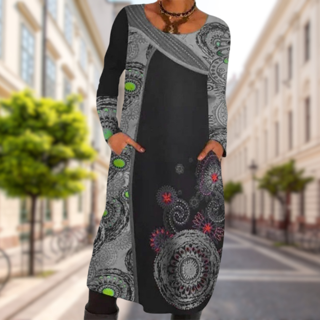 Dilara | Plus Size Elegant Printed Longsleeve Dress
