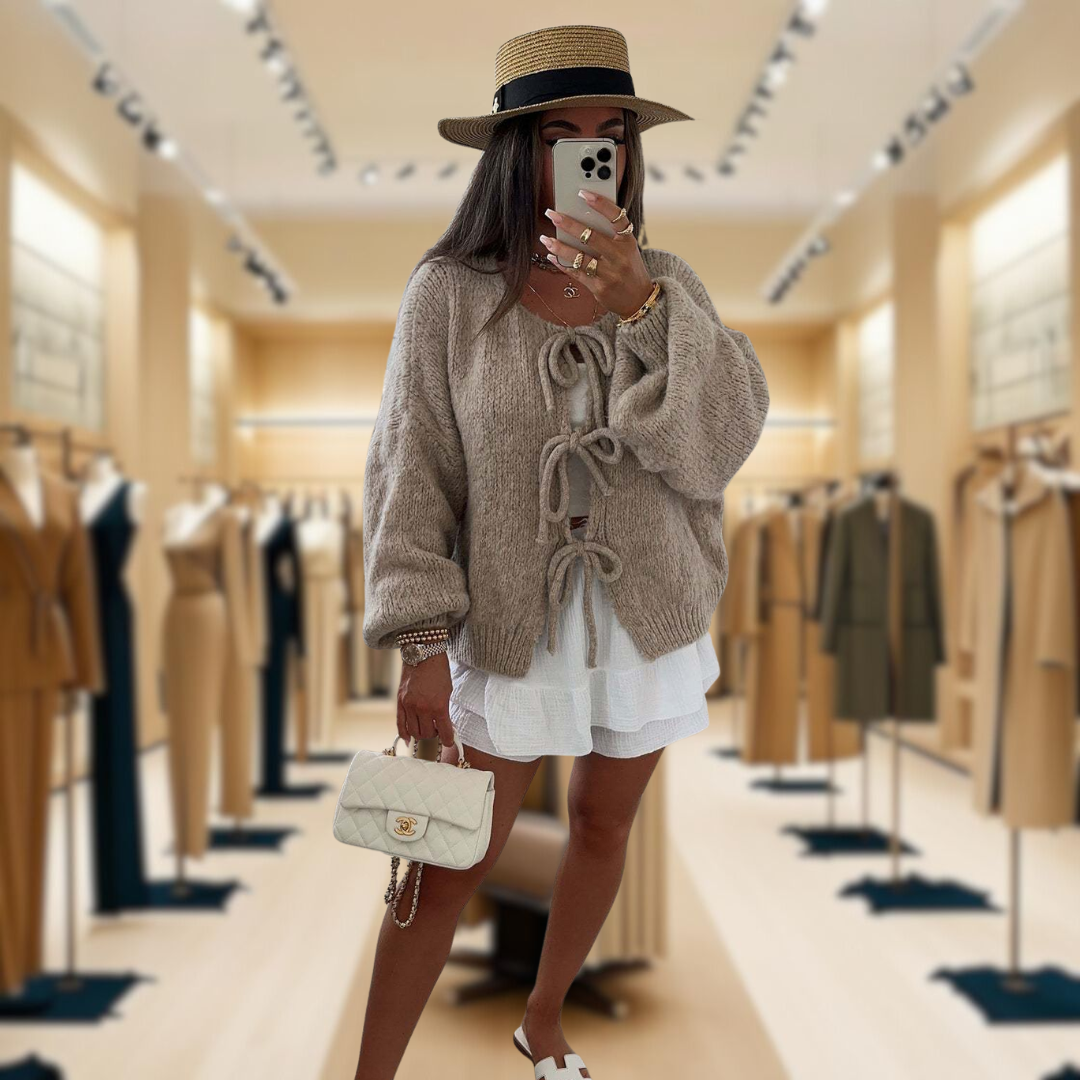 Sofia™ | Crew Neck Lace-Up Cardigan