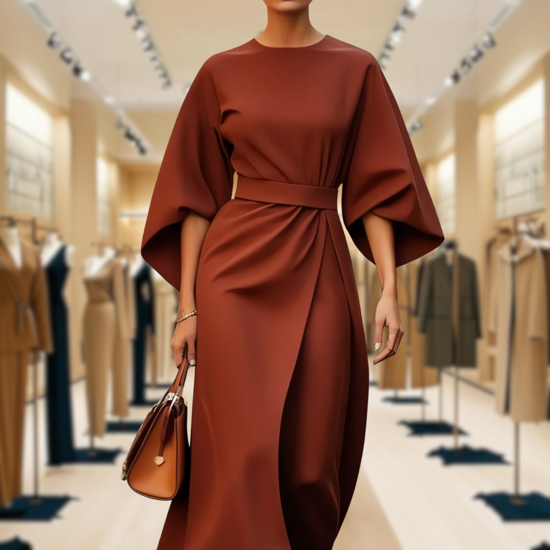 Sofia Elegant Dress with Lantern Sleeves and Belt at the Waist